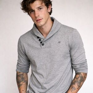 G-Star Raw Ezra t-shirt long sleeve slim fit jersey  gray shawl neck medium